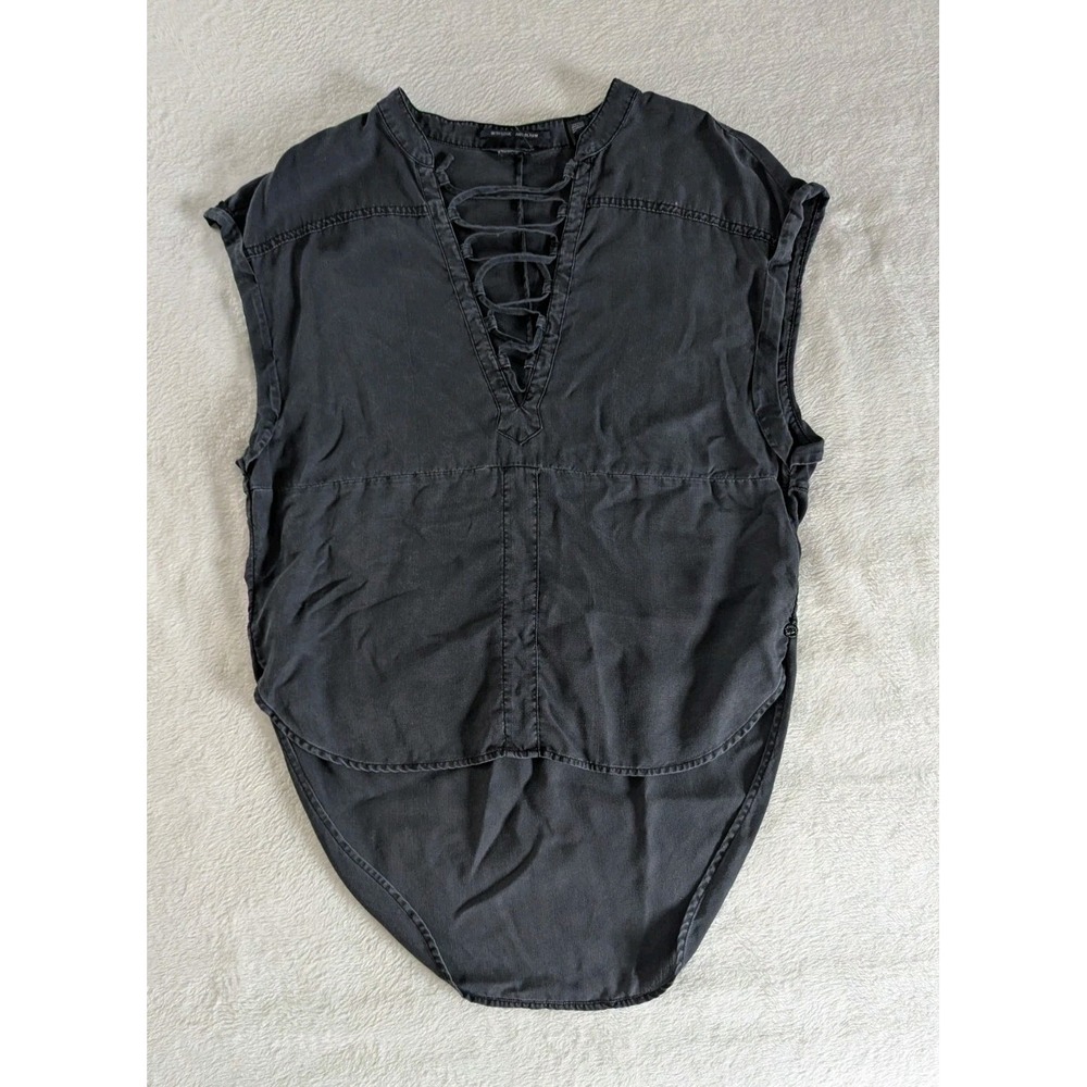 Scotch & Soda Top Black Lace Up V-Neck High Low Tencel Sz 1 (S) Minimalist